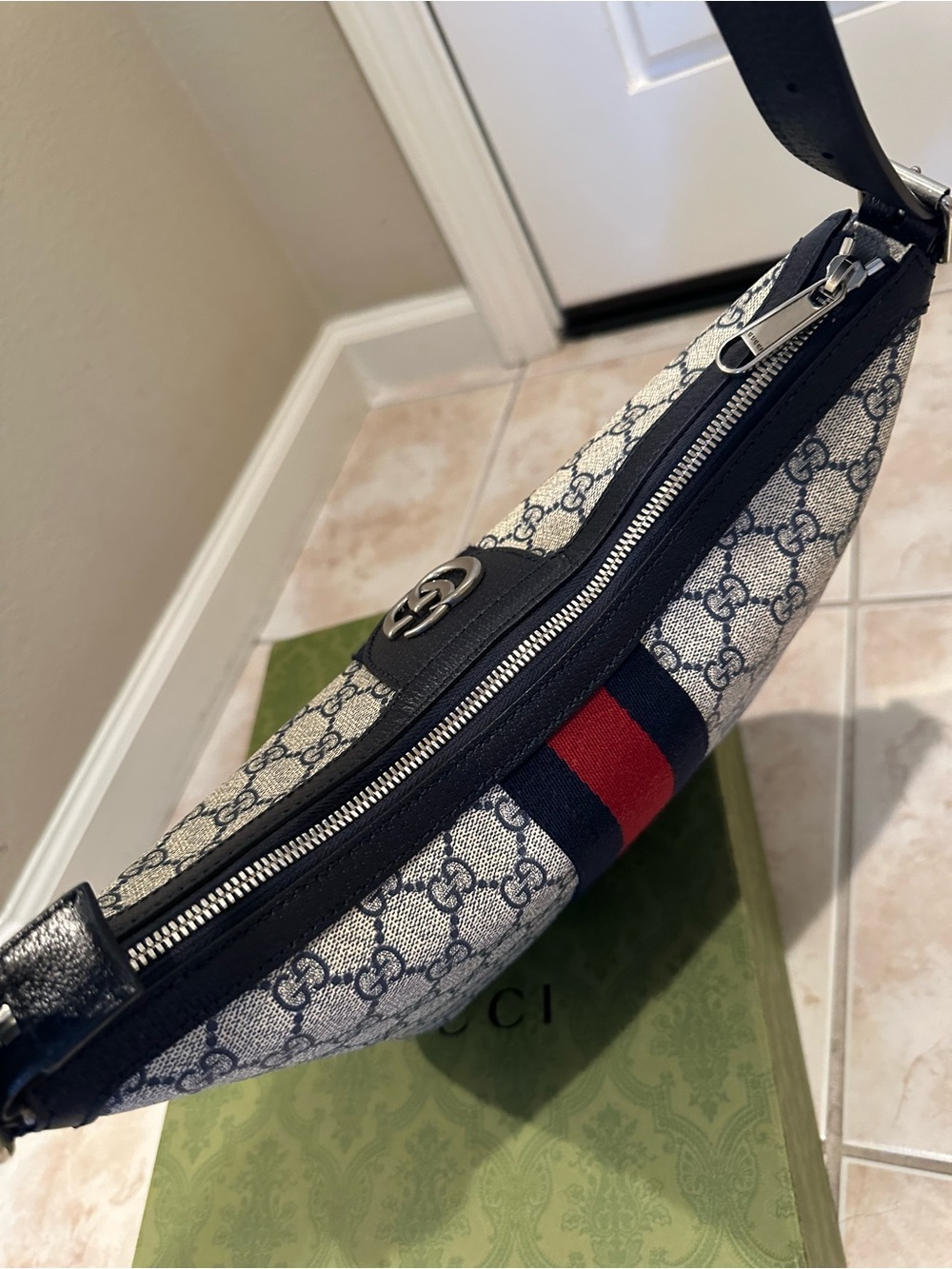 Gucci GG Supreme Canvas Crossbody with Navy and Red Web Stripe - Picture 6 of 10
